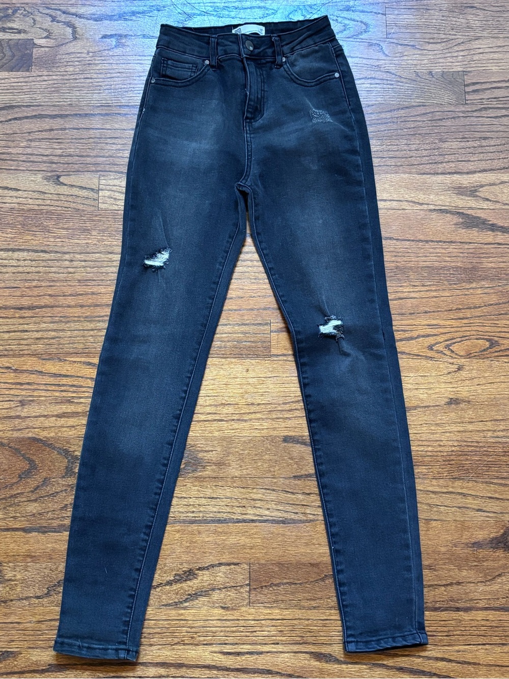 Worn once! RSQ brand Youth girls size 12. High-Rise Black Distressed jeggings